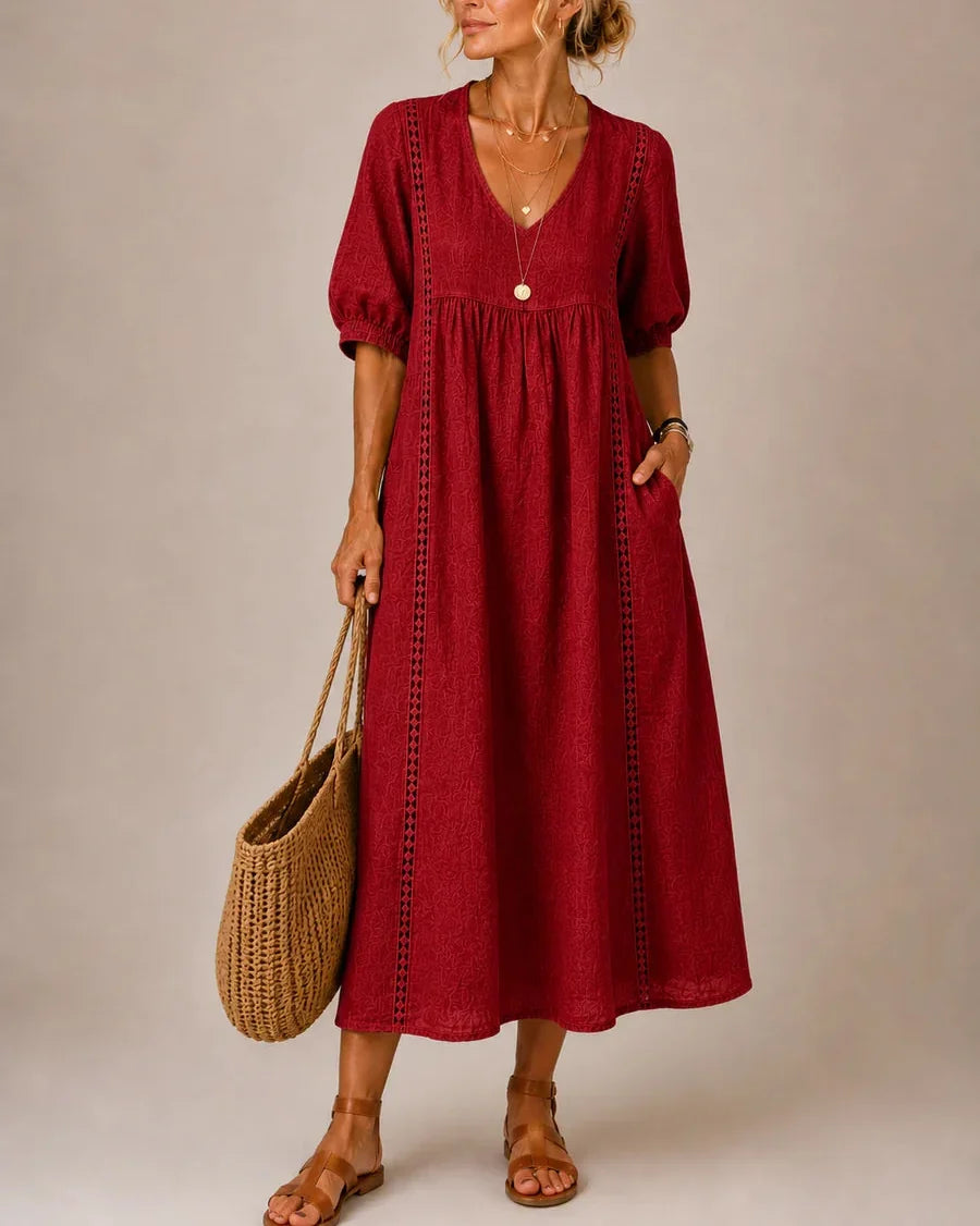 Arietta - Lace-Detail Linen Dress