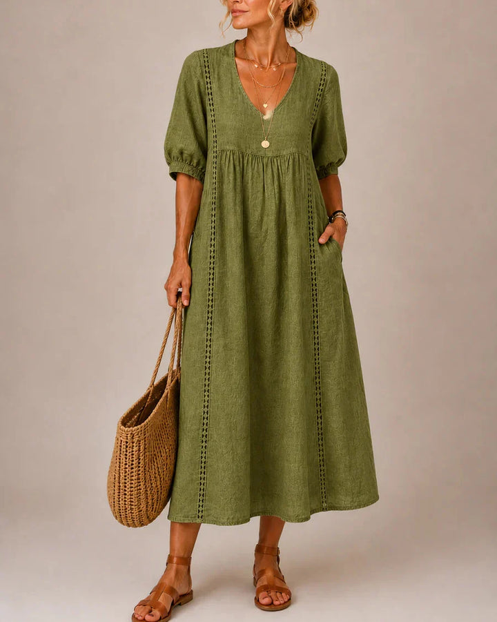 Arietta - Lace-Detail Linen Dress