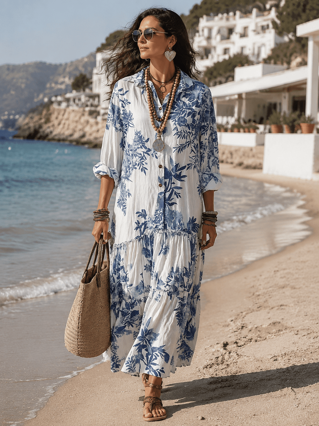 Thealise - Lightweight Button-Front Floral Maxi Dress