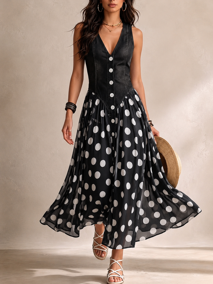 Ameliora - Mixed-Media Polka Dot Dress
