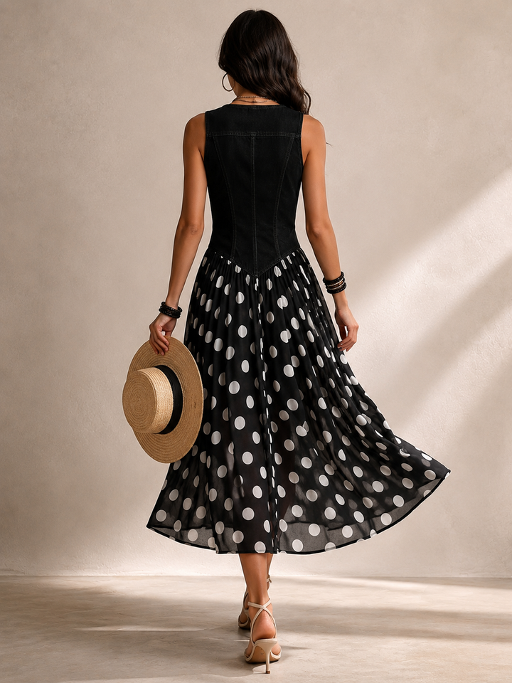 Ameliora - Mixed-Media Polka Dot Dress