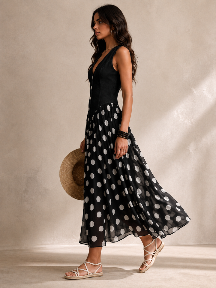 Ameliora - Mixed-Media Polka Dot Dress