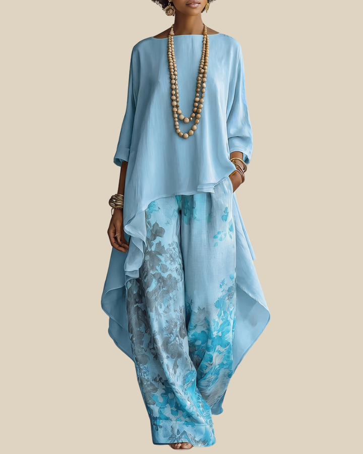 Anwyn - Layered Chiffon Top And Wide Leg Trousers Set