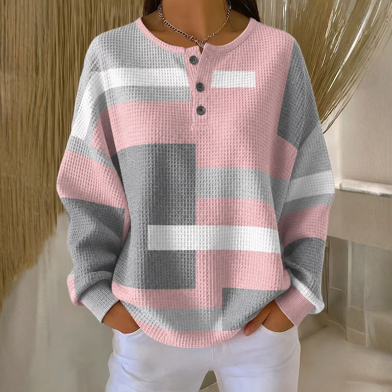 Aimee - Soft-Touch Colorblock Button-Detail Sweater