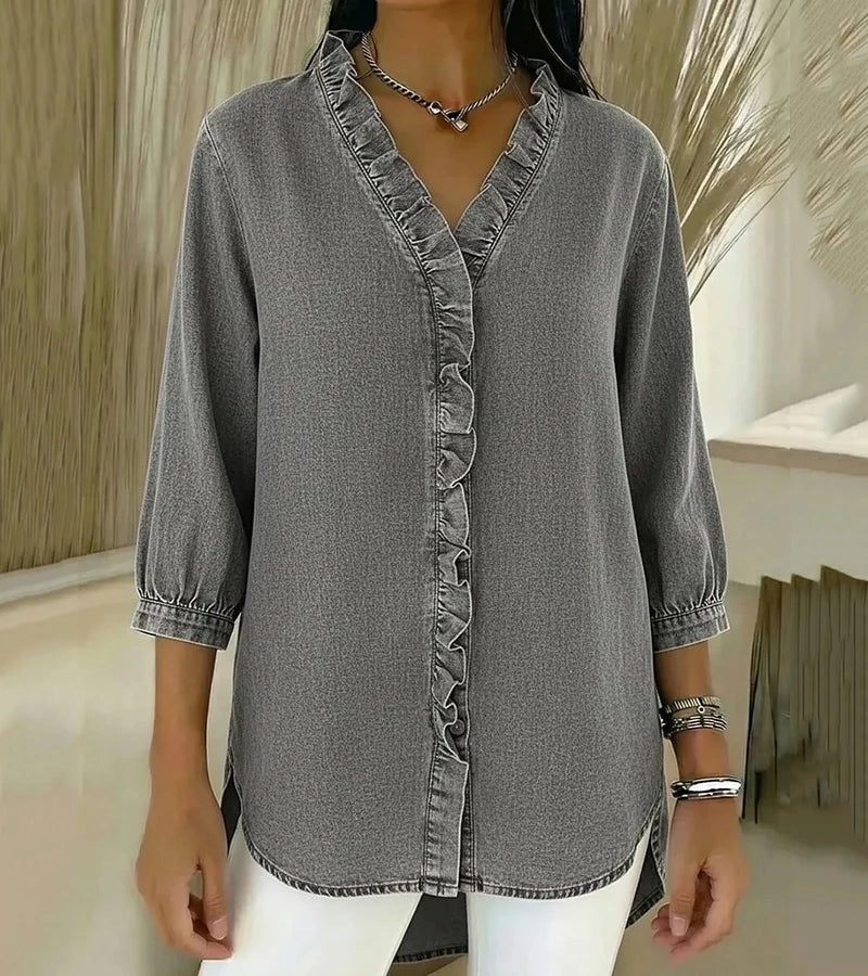 Aelyssa - Soft-Touch Ruffle V-Neck Blouse
