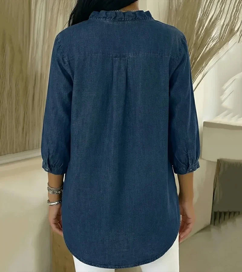 Aelyssa - Soft-Touch Ruffle V-Neck Blouse
