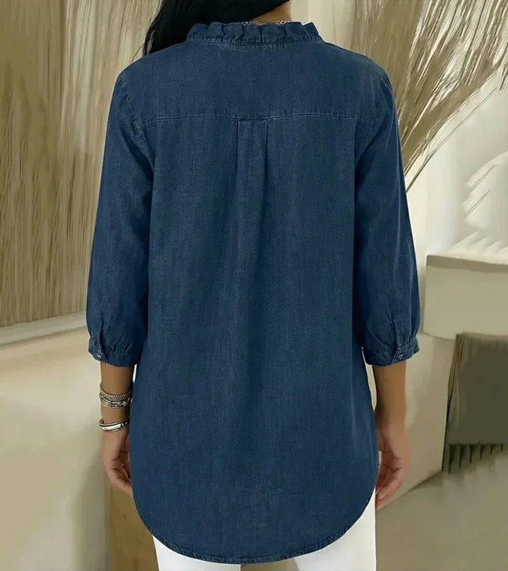 Aelyssa - Soft-Touch Ruffle V-Neck Blouse