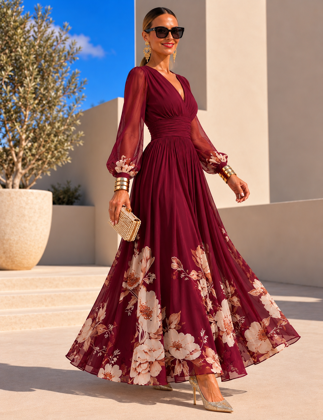 Pirelle - Waist-Defining Floral Maxi Dress