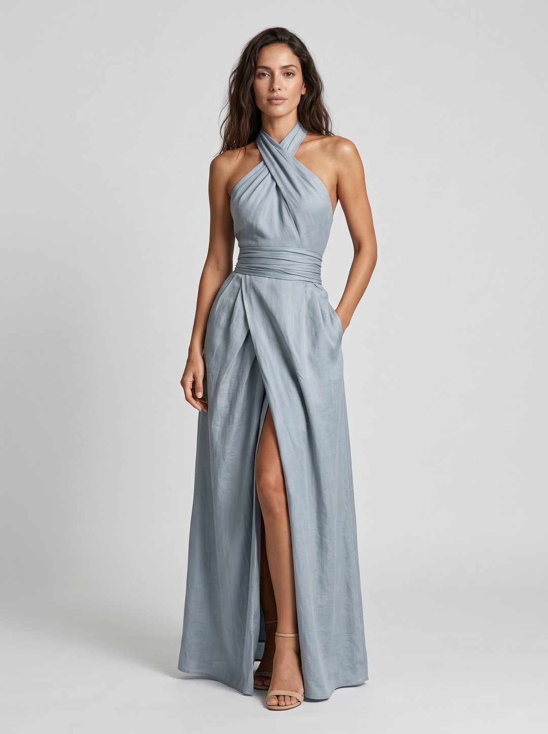 Novalyn - Sculptural Halter Evening Dress