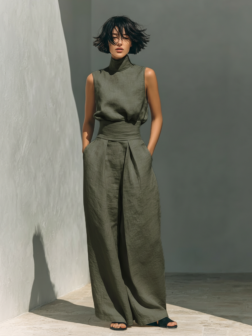 Alena - Breezy Sleeveless Blouse & Wide-Leg Trousers Set