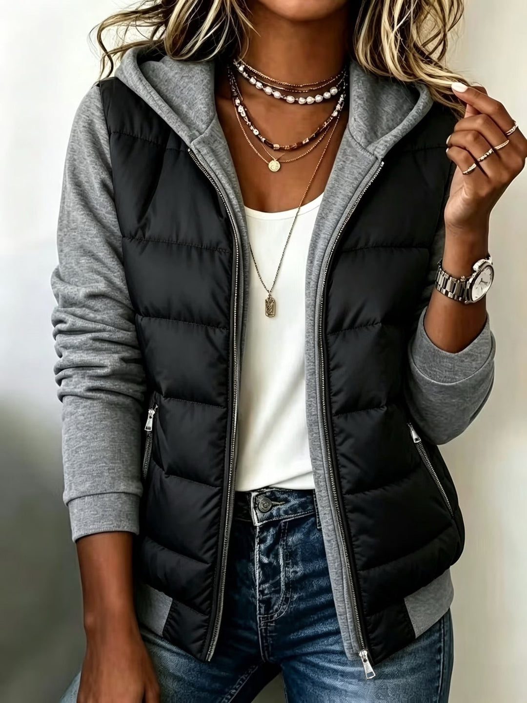 Hedda - Hooded Puffer Panel Zip Jacket
