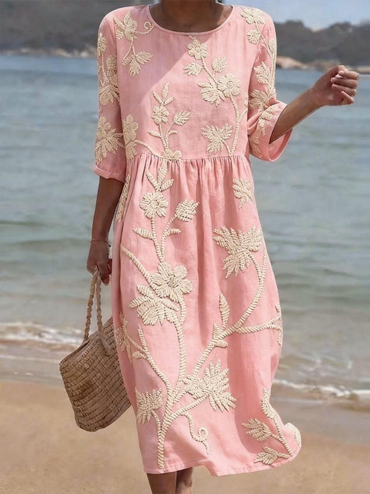 Helena - Textured Linen Midi Dress
