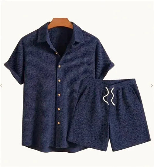 Jorvian - Textured Summer Shirt & Shorts Set