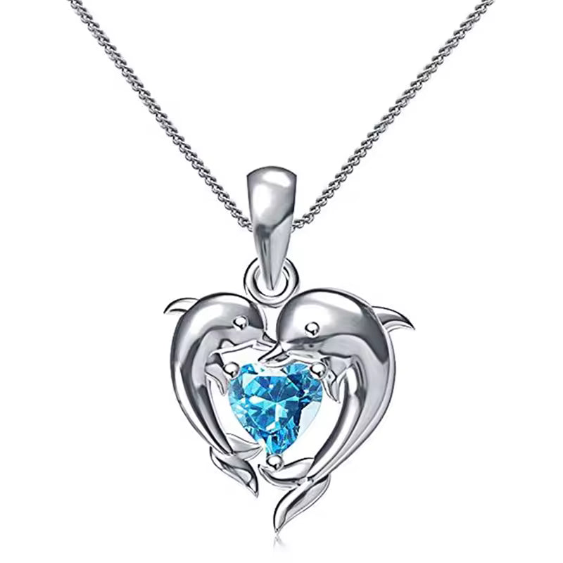 Mirae - Dolphin Heart Pendant Necklace