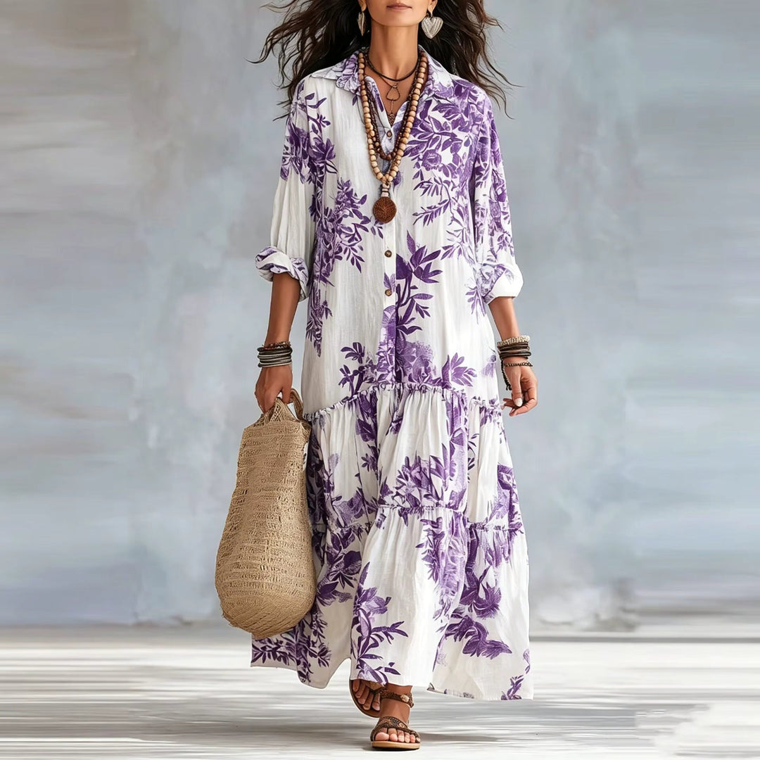 Thealise - Lightweight Button-Front Floral Maxi Dress
