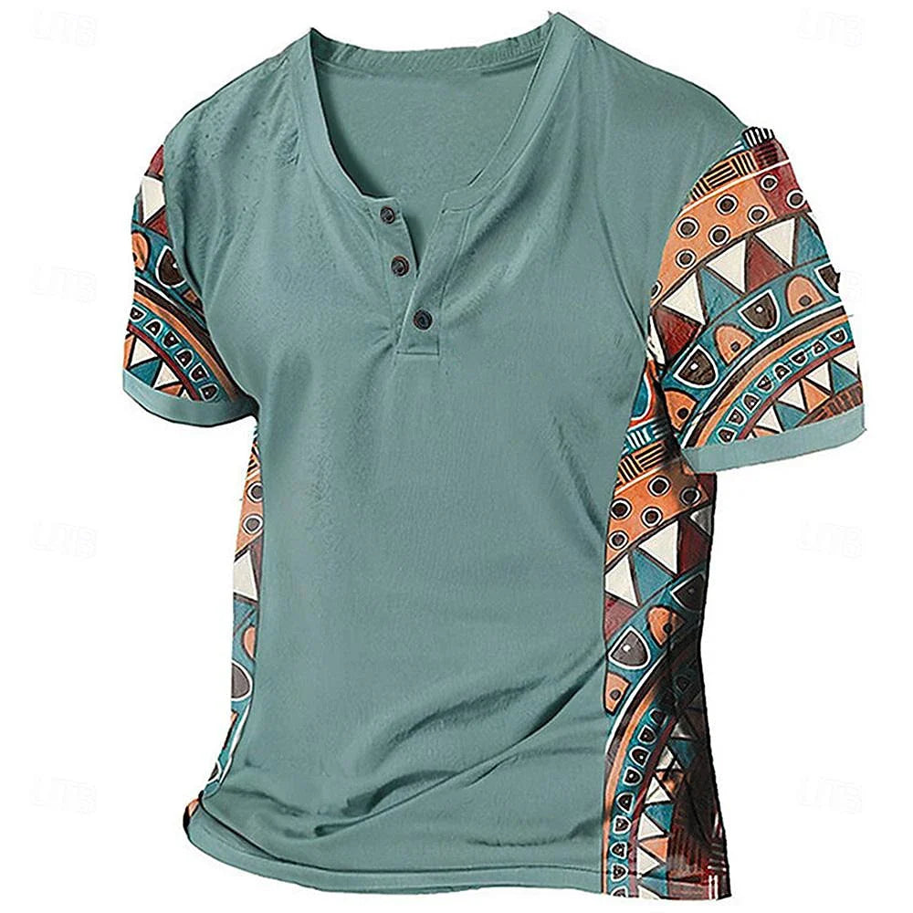 Zachary - Vintage-Inspired Tribal Henley Shirt