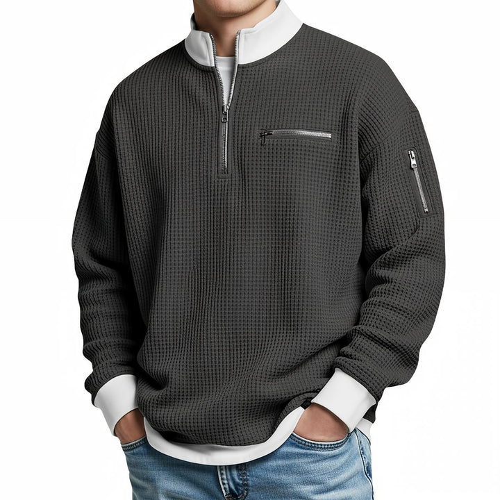 Brice - Textured Waffle Knit Quarter-Zip Sweater