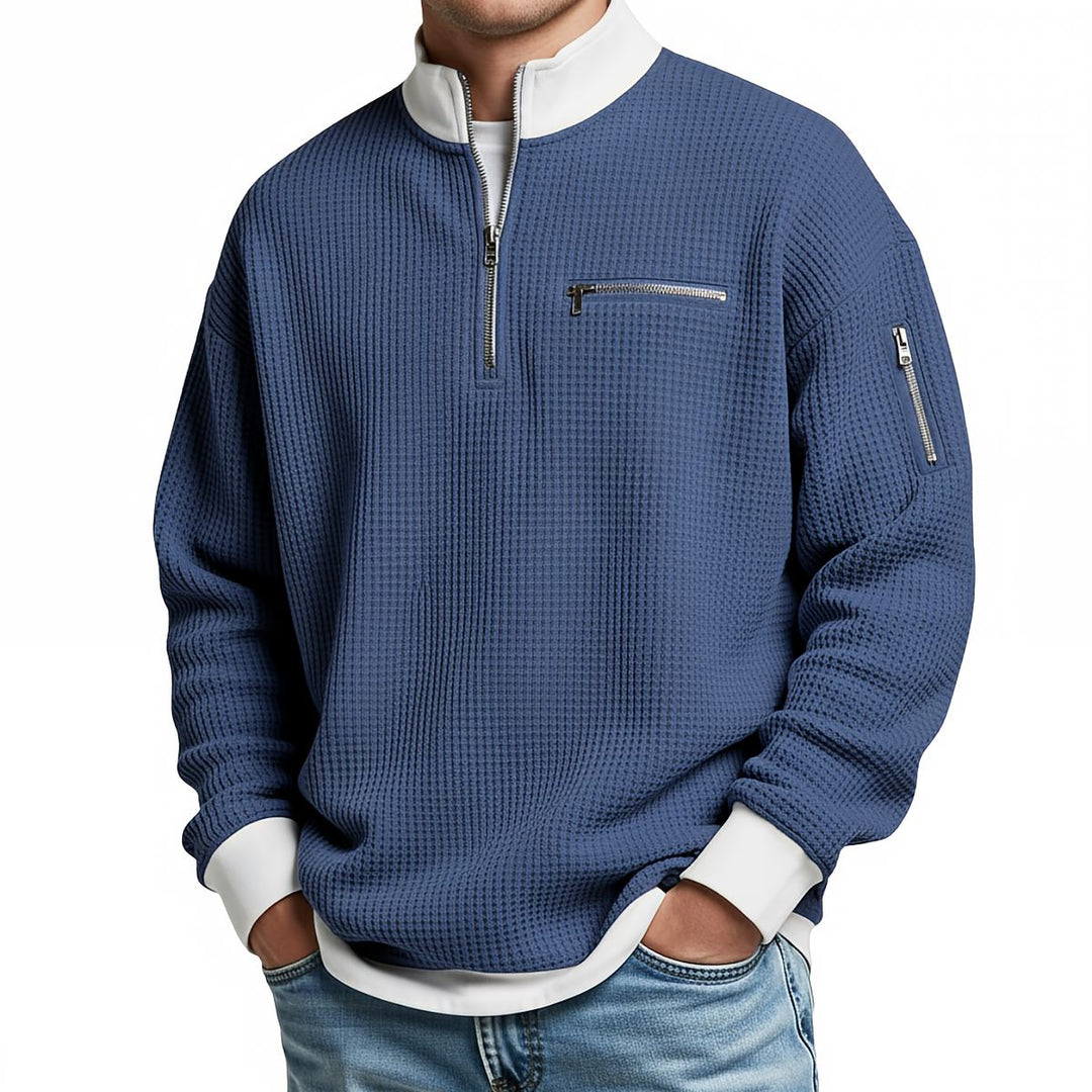 Brice - Textured Waffle Knit Quarter-Zip Sweater