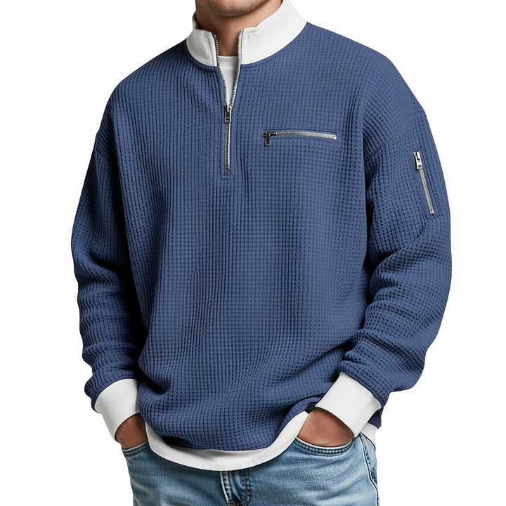Brice - Textured Waffle Knit Quarter-Zip Sweater