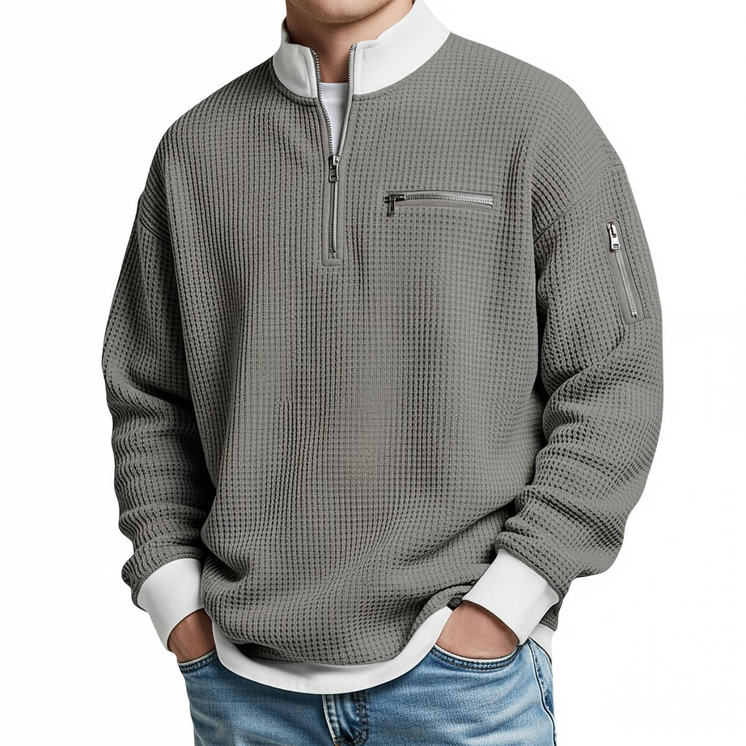 Brice - Textured Waffle Knit Quarter-Zip Sweater