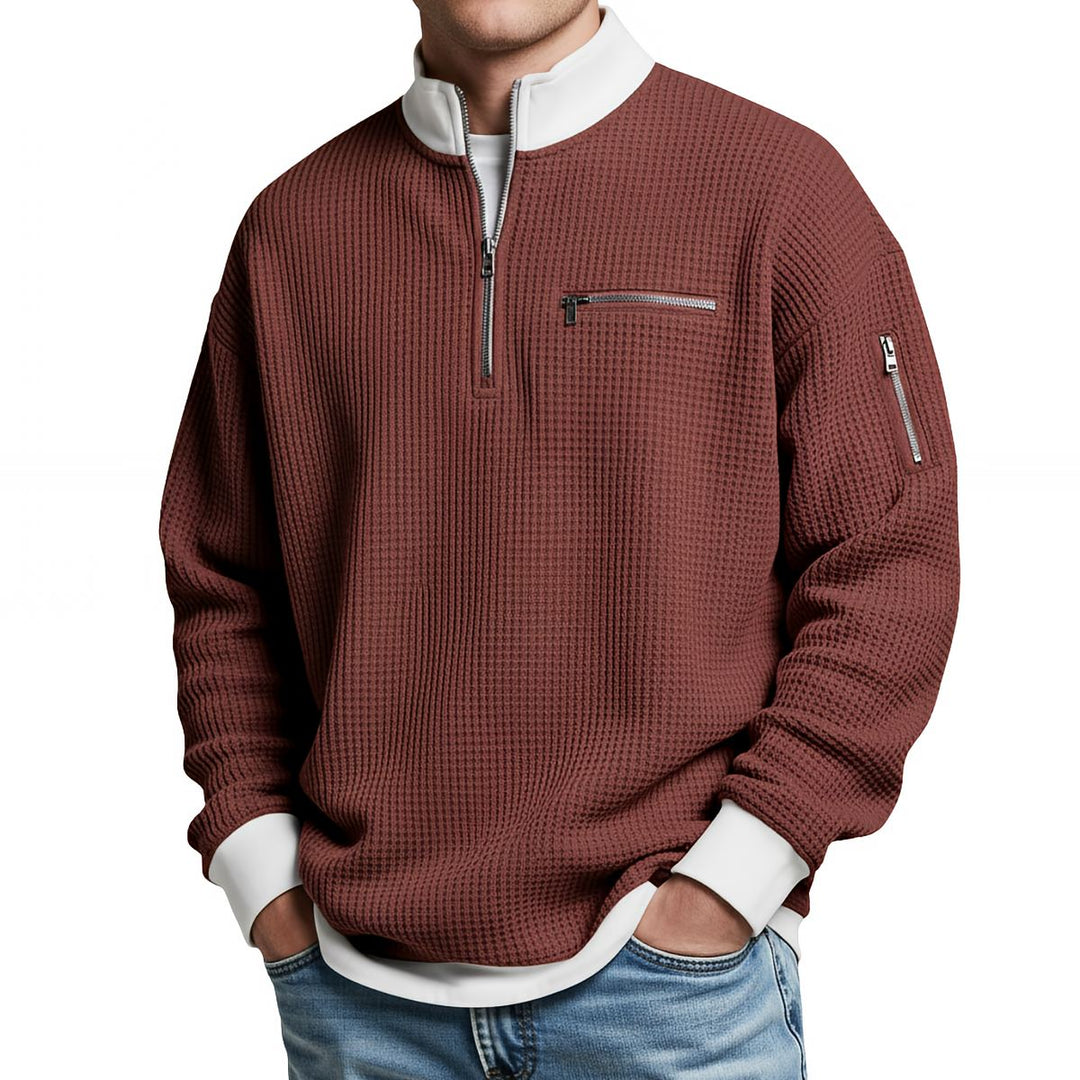 Brice - Textured Waffle Knit Quarter-Zip Sweater