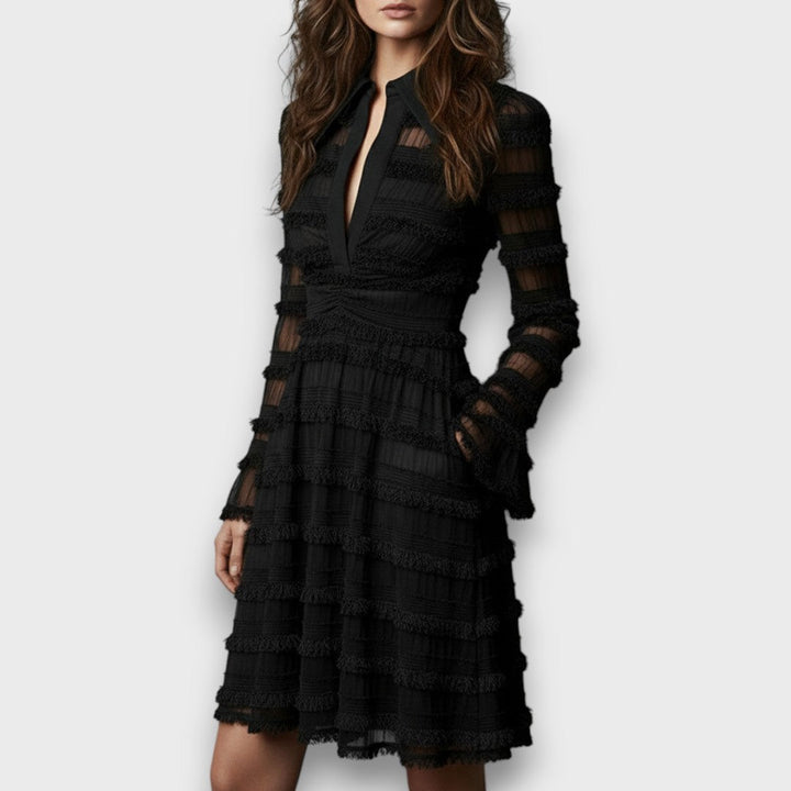 Evelyn - Textured Sheer-Overlay Dress