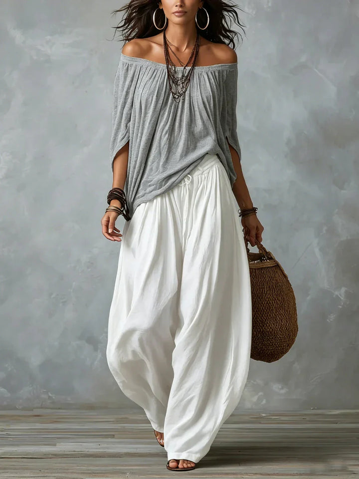 Ottavia - Off Shoulder Boho Top And Harem Trousers Set