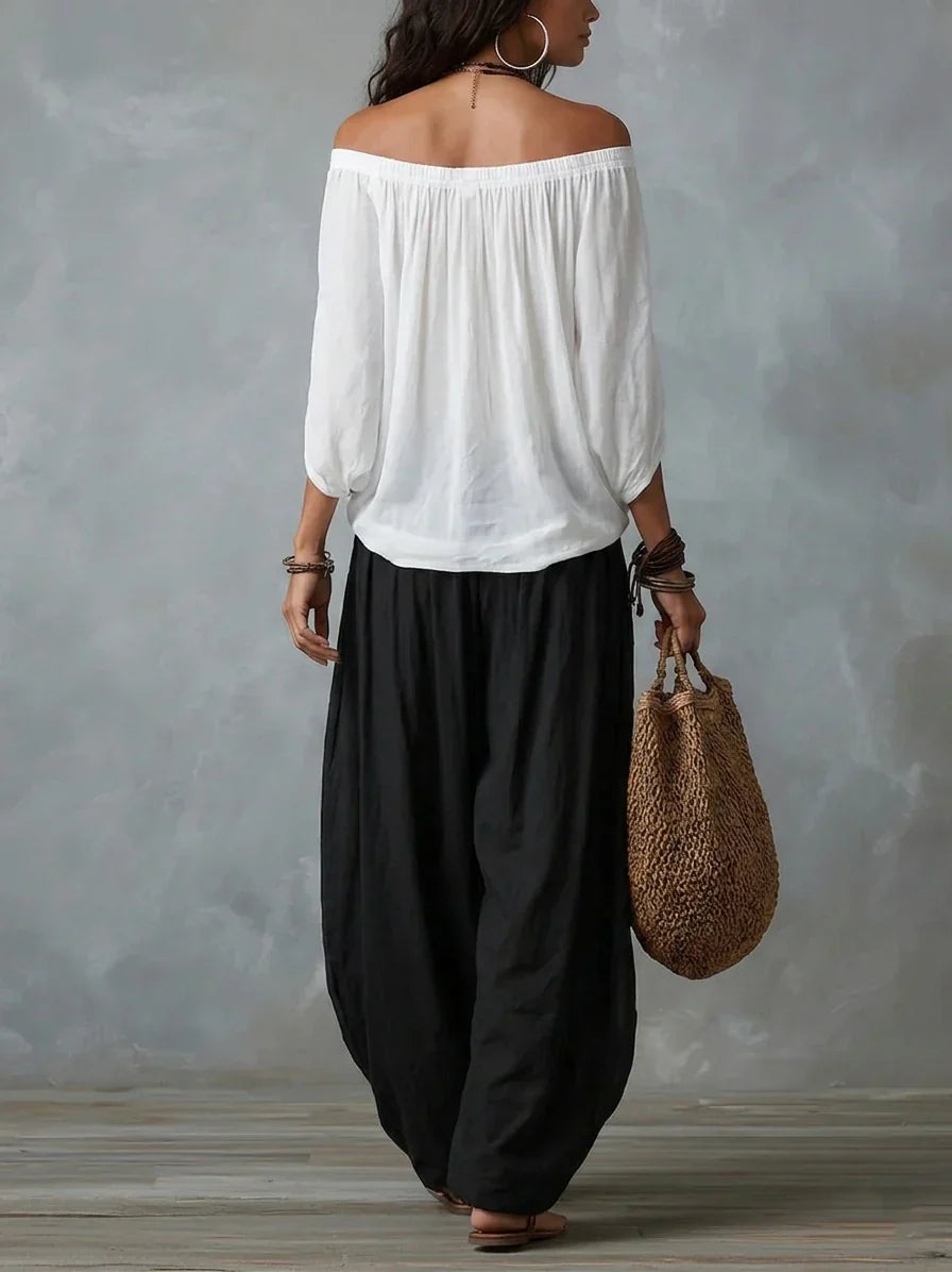 Ottavia - Off Shoulder Boho Top And Harem Trousers Set