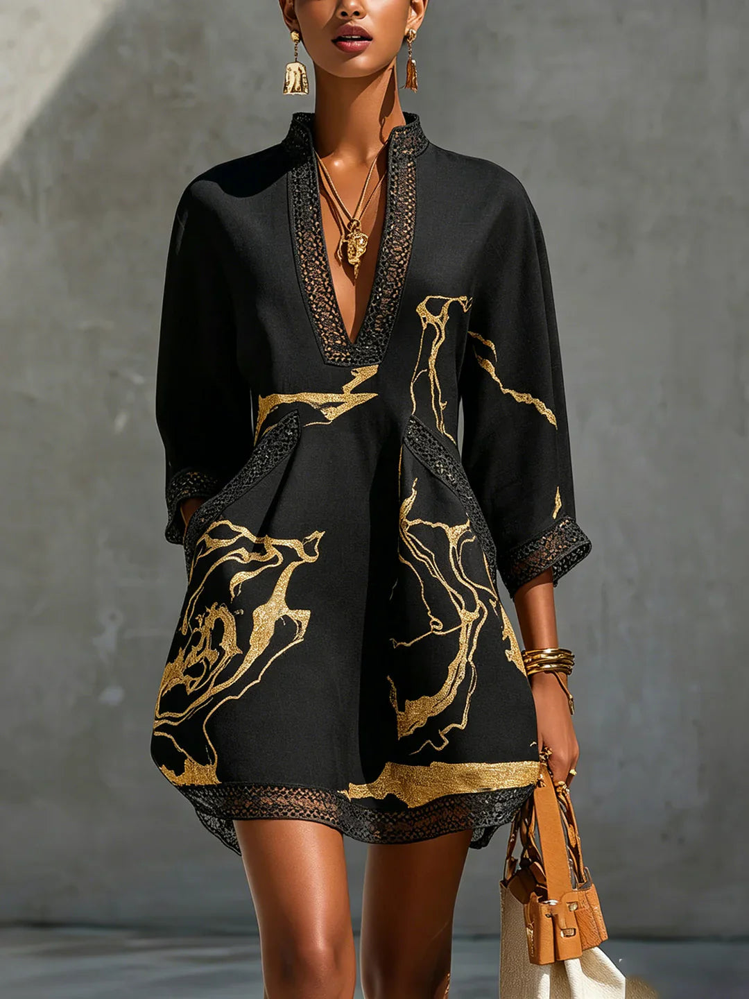 Emmerly - Luxe Marble-Print A-Line Dress