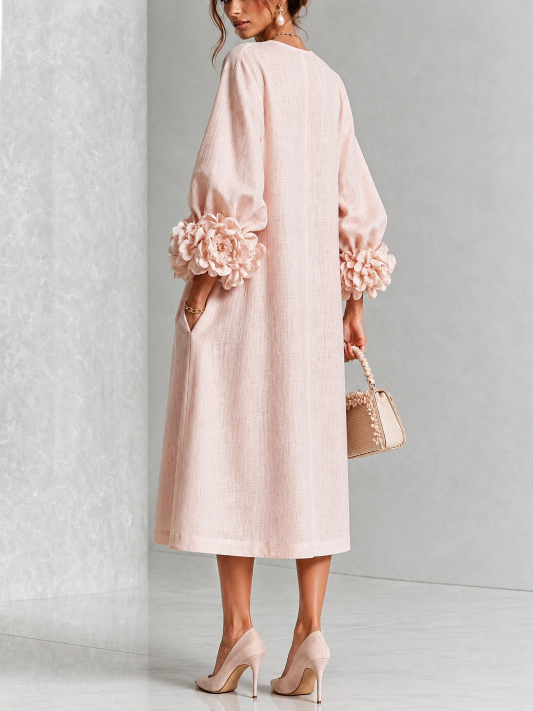 Estelora - Sculptural Floral Midi Dress