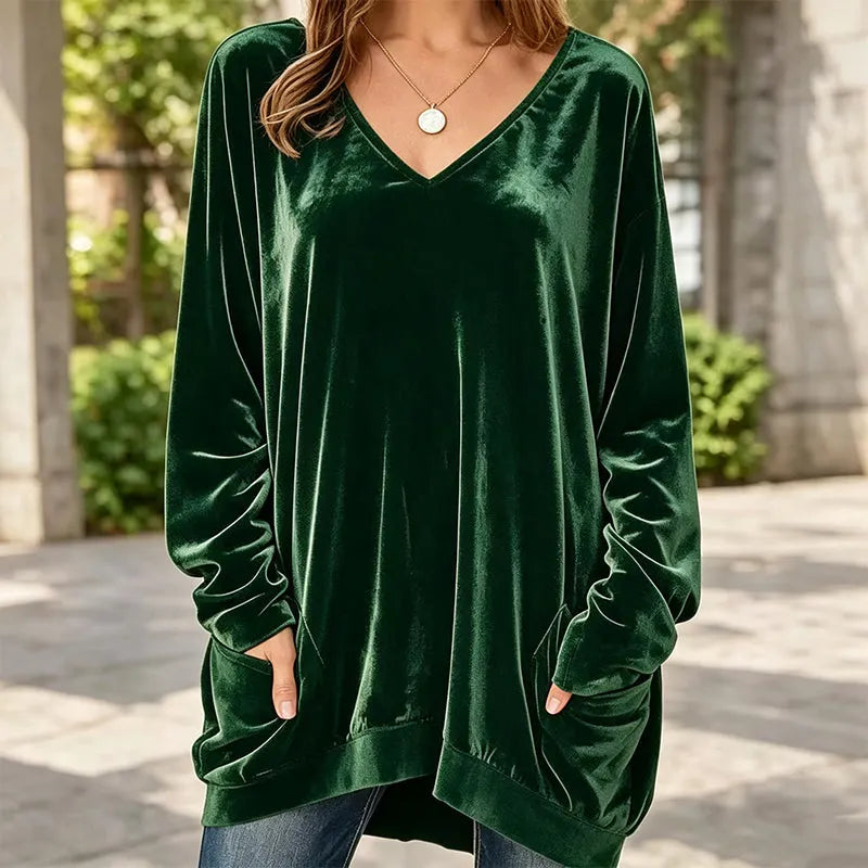 Bellanique - Relaxed Velvet V-Neck Tunic