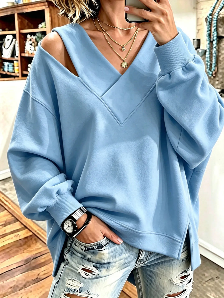 Aurelia - Soft-Touch Cutout V-Neck Sweatshirt
