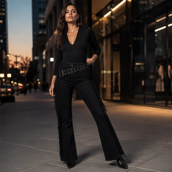 Fiorenne - Western Fringe Flared Pants