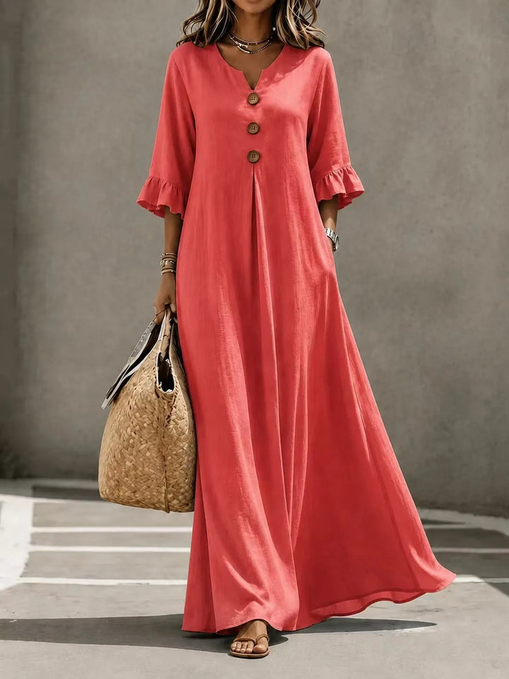 Vesperelle - Soft-Touch Printed V-Neck Maxi Dress