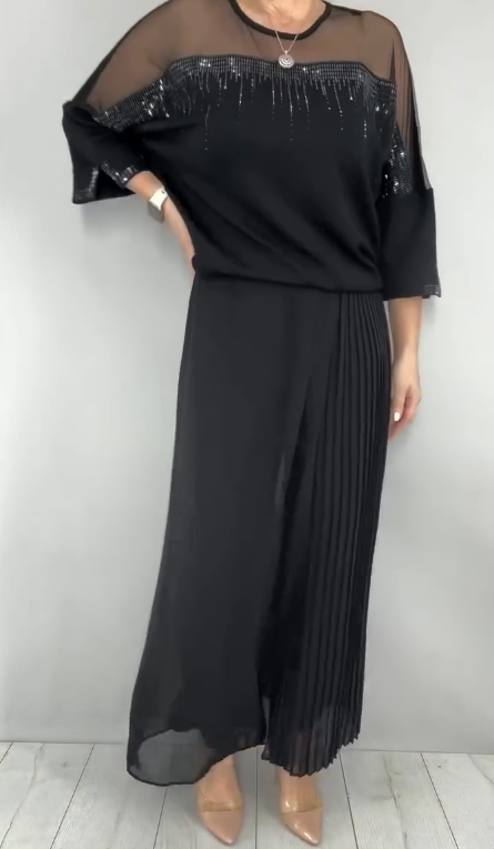 Caia - Embellished Pleated Two Piece Pants Set