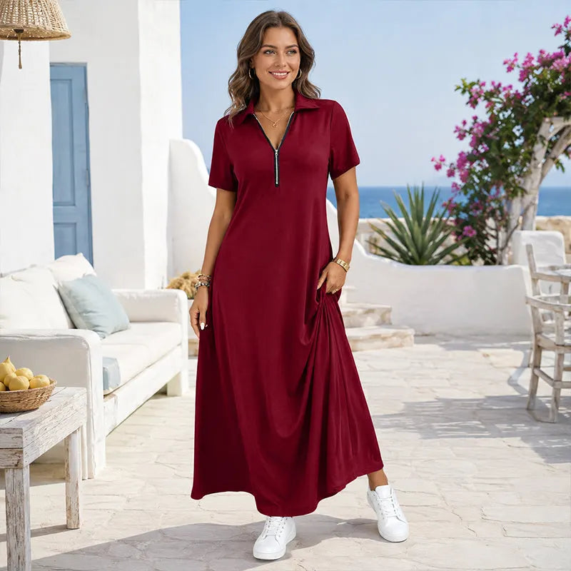 Primelle - Soft-Touch Zip-Neck Maxi Dress