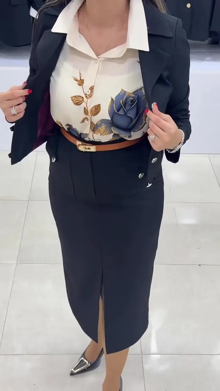Xavina - Tailored Blazer Skirt Two Piece Set