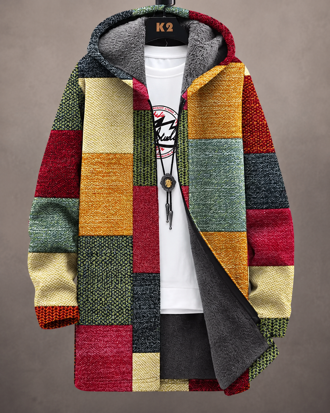 Betha - Geometric Plush Lined Hooded Jacket