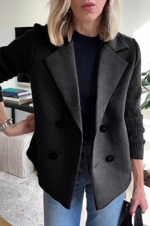 Ebba - Knit-Sleeve Double-Breasted Blazer