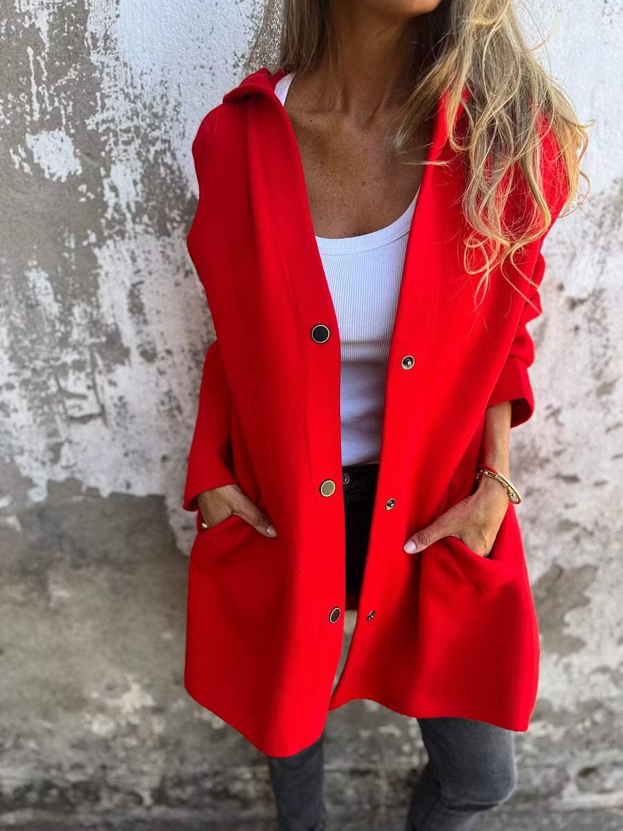 Aloura - Relaxed Button Front Hooded Jacket