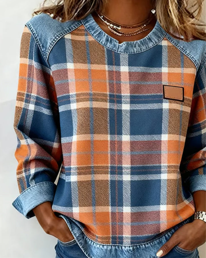 Adair - Casual Plaid Crew Neck Sweatshirt
