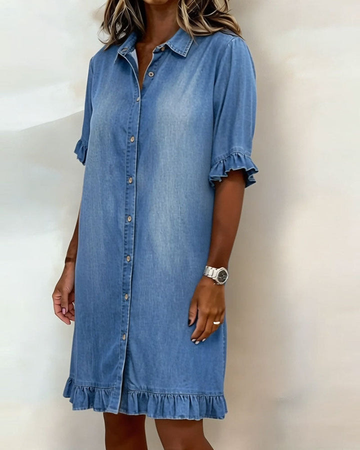 Veloura - Textured Ruffle-Sleeve Mini Dress