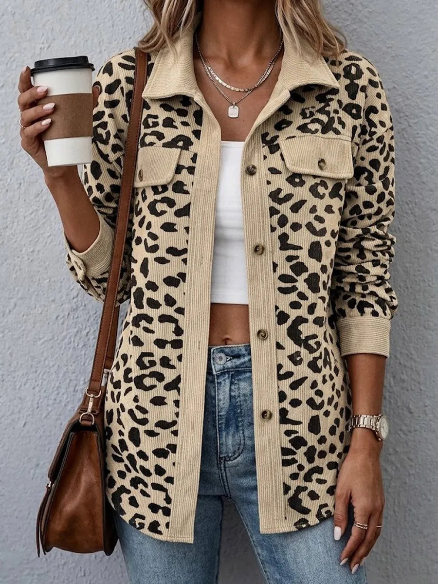 Miressia - Button Front Animal Print Cardigan