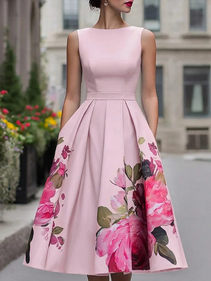 Xavia - Floral Fit And Flare Dress Elegant Midi – LondonFlare