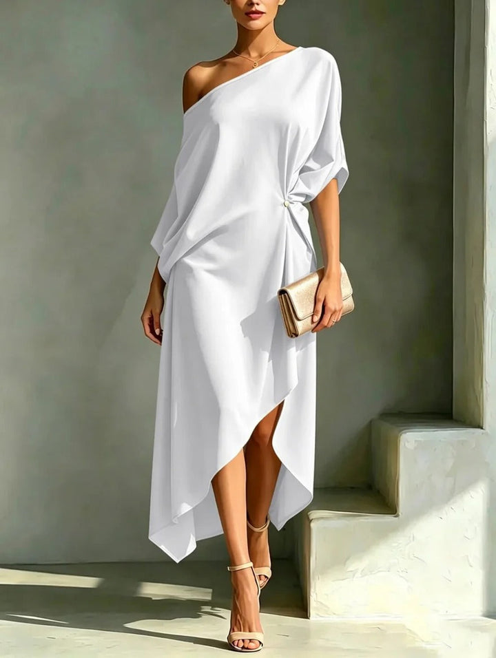 Andrea - Draped Asymmetric One-Shoulder Midi Dress