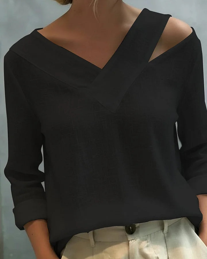Calira - Soft-Touch V-Neck Off-Shoulder Top