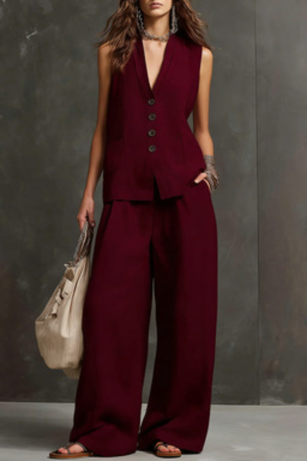 Heloise - Breathable Waistcoat & Wide-Leg Trousers Set