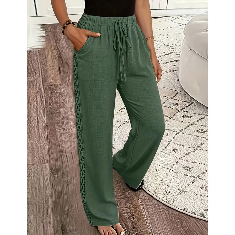 Estrelle - Lace Trim Drawstring Lounge Trousers