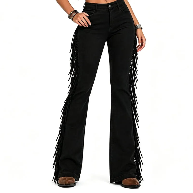 Fiorenne - Western Fringe Flared Pants
