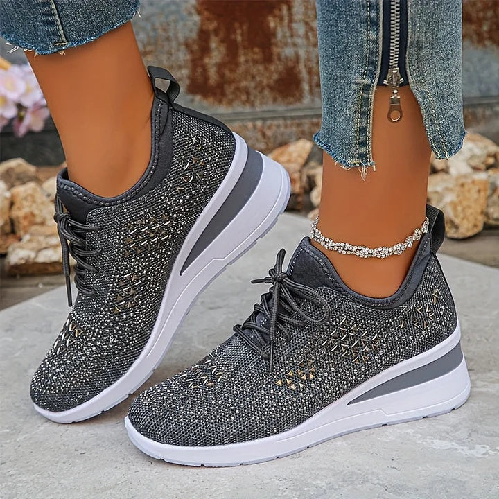 Lilia - Rhinestone-Embellished Wedge Trainers